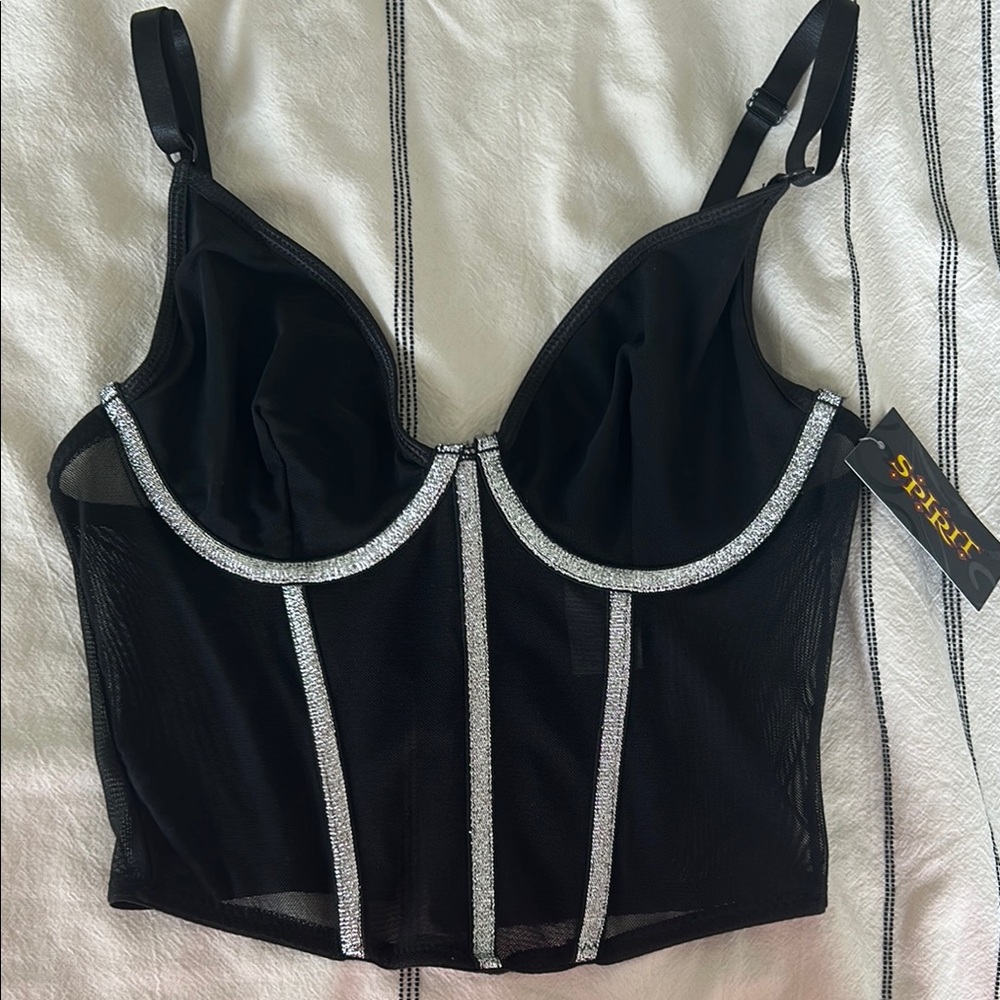 Spirit Black and Silver Corset Top